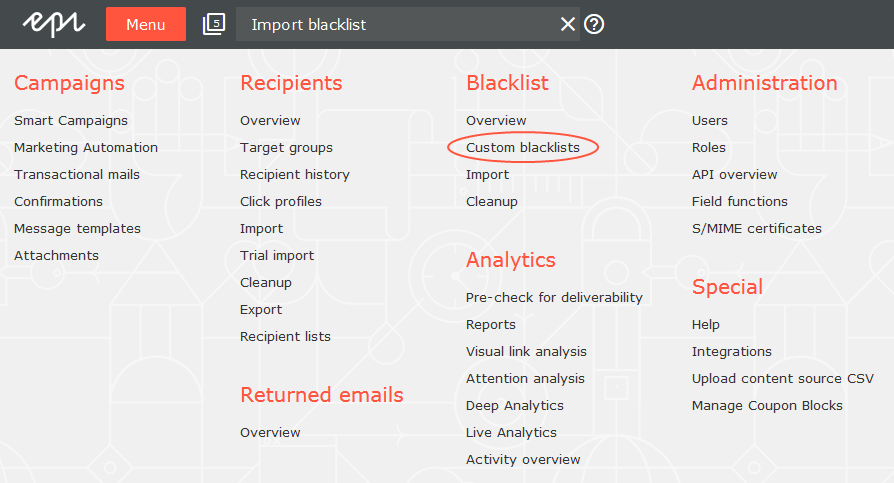 Image: Selecting Custom blacklists