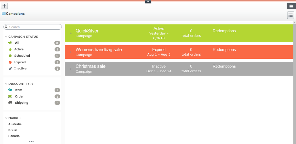 Image: Campaign view in Episerver Commerce